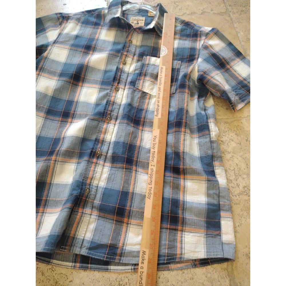 Red Head Button Up‎ Shirt Men L Blue Plaid Short Sleeve Textured Outdoors Casual - Picture 3 of 8